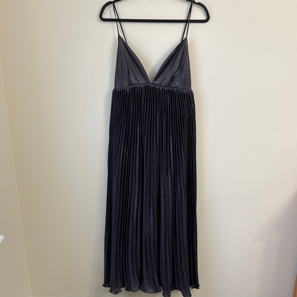 BHLDN Grey Metallic Pleated Dress